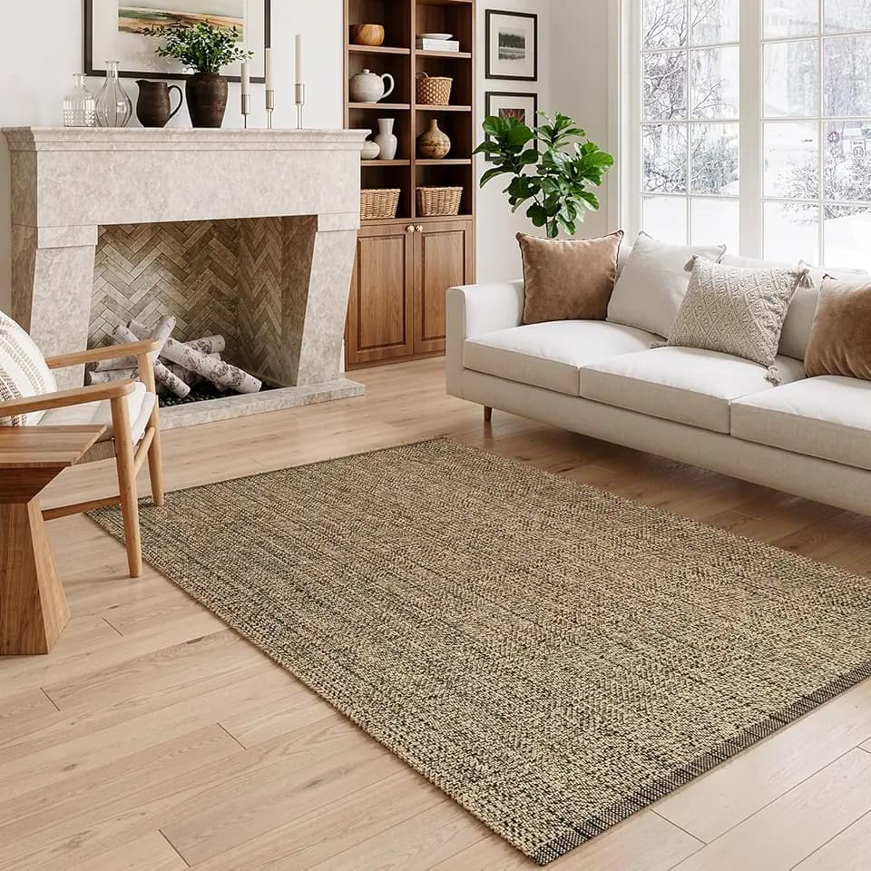 LEEVAN Washable Area Rug 4x6, Hand-Woven Cotton and Polyester Living Room Rug, Natural Braided Bedroom Rug, Farmhouse Indoor/Outdoor Floor Carpet for Patio, Nursery, Office