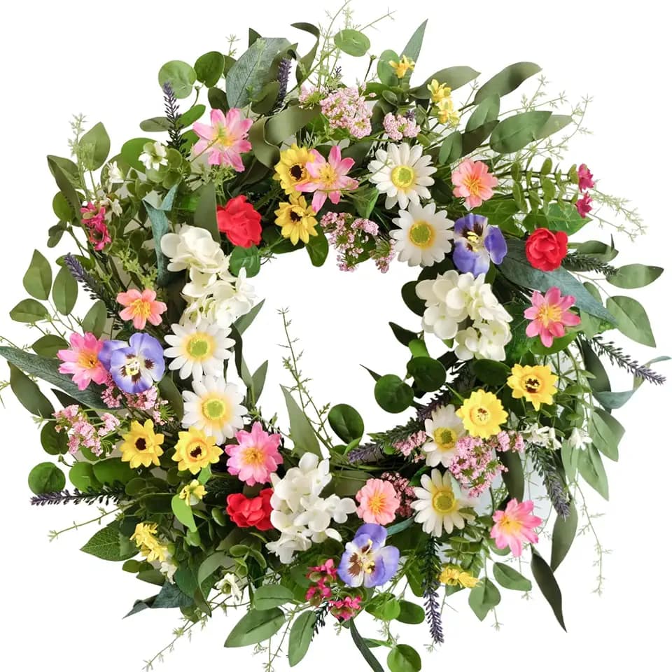 Summer Wreath 24 inch Artificial Green Leaf Flower Wreaths Outdoor Wedding Parties Holiday Wreath Garden Front Door Wreaths Decoration