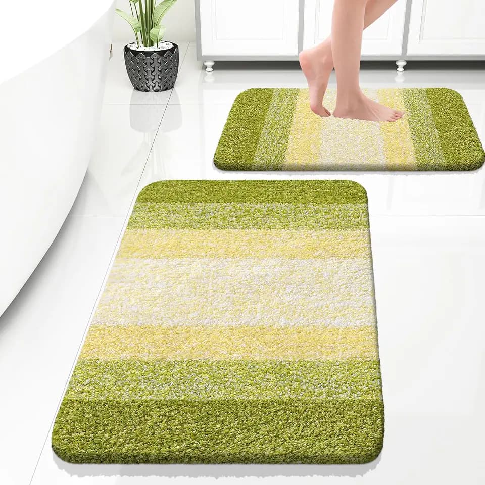 OLANLY Micorfiber Bathroom Rug Set 2 Piece, Soft Bath Mats, Olive Green