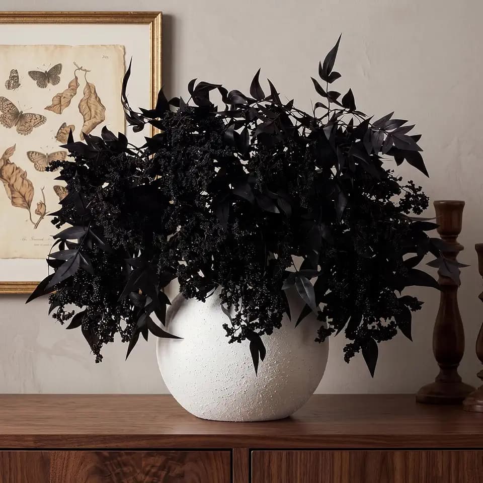 Zeyune 3 Pcs Artificial Berry Stems 35 Inch Black Halloween Branches