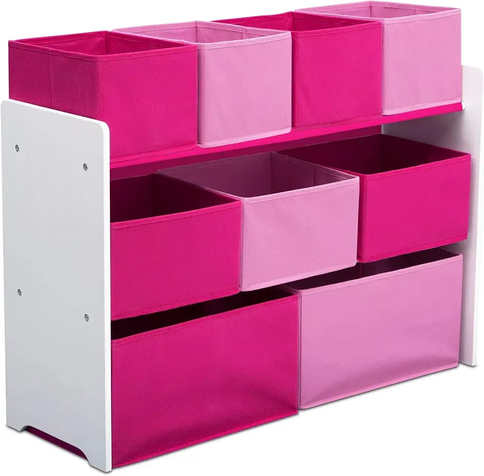 Delta Children Deluxe Multi-Bin Toy Organizer with Storage Bins, White/Pink Bins