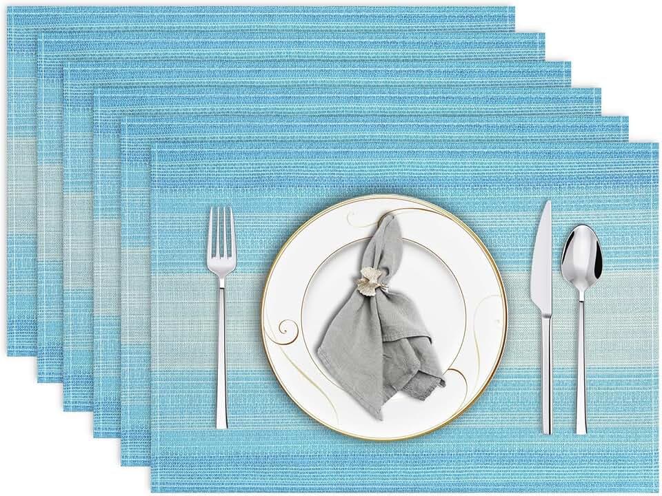 Niviy Placemats, Placemats Set of 6 Washable Place Mats, Blue 12" x 18"