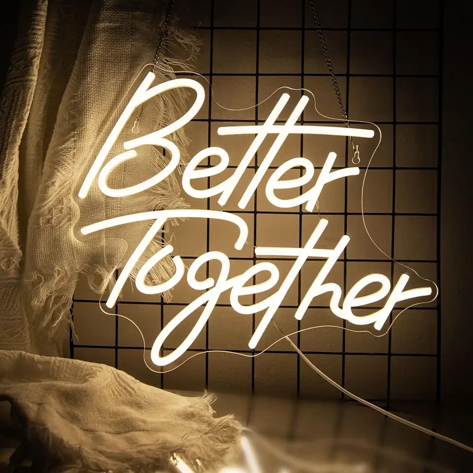 Better Together Neon Sign for Wall Decor, LED Wedding Neon Night Light Sign
