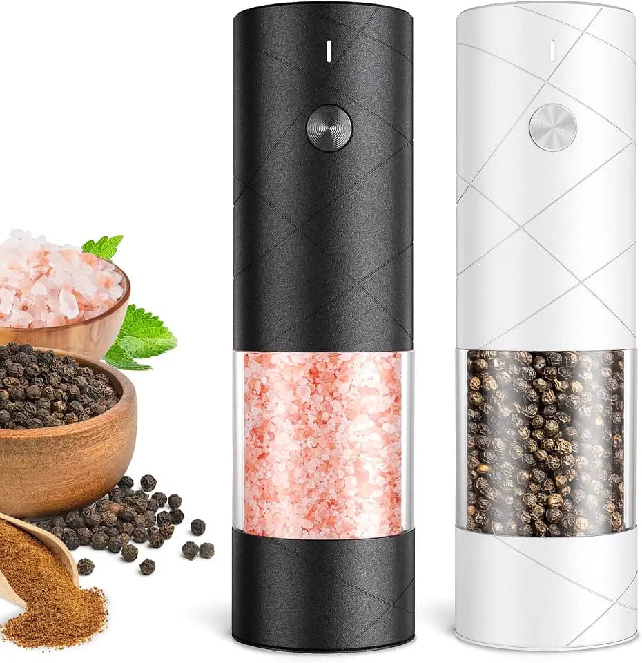 Electric Salt and Pepper Grinder Set, Rechargeable Automatic Pepper Mill Grinder with LED the Gifts for Women, Adjustable Coarseness shakers, One-Hand Operation for Kitchen Appliances