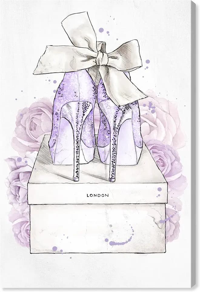 Wynwood Studio Fashion and Glam Contemporary Canvas Art - Lavender and White Romantic Pair, Wall Art for Living Room, Bedroom, and Bathroom, 20 in x 30, Purple and White Home Decor