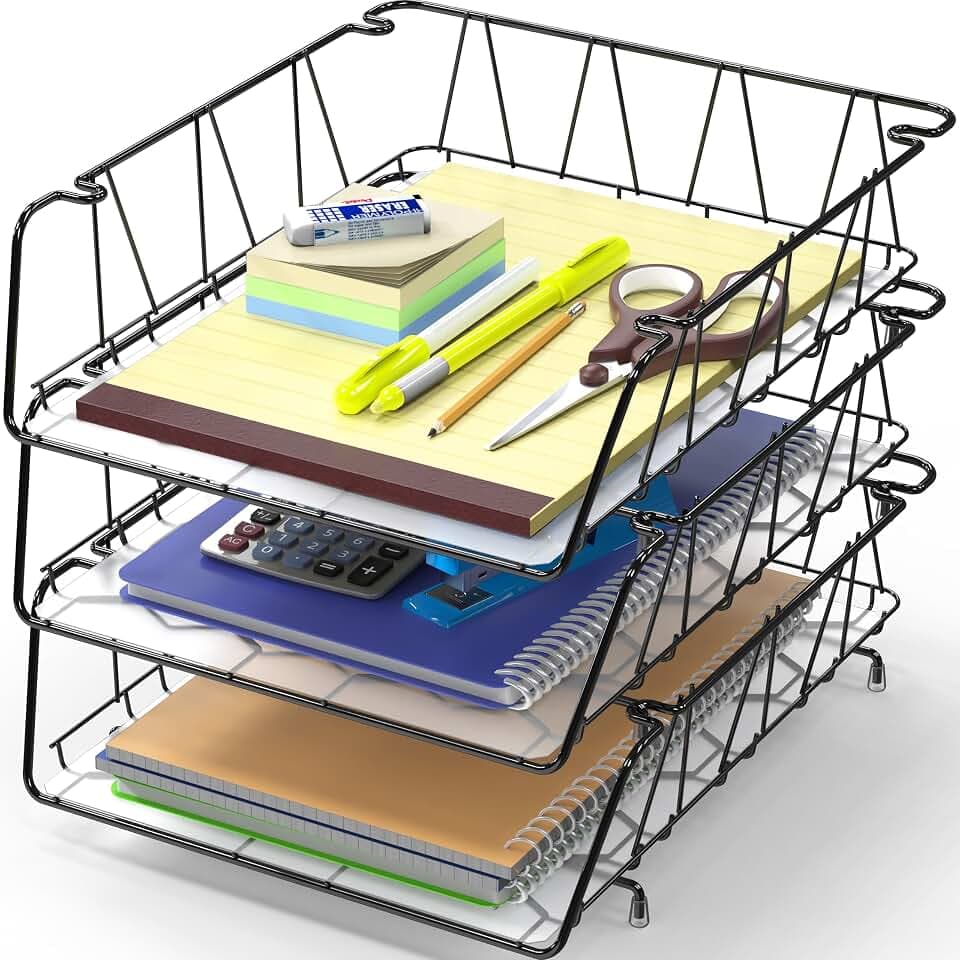 Simple Houseware Stackable Letter Tray, Wire Grid, Black