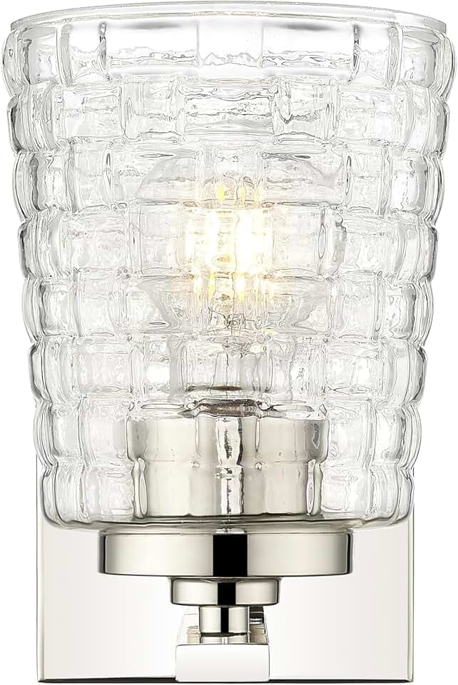 ML Lighting | Saben Collection | 22101-PN | Indoor 1 Light Wall Sconce in Polished Nickel with Clear Woven Lattice Glass Shade | Elegant and Versatile Design for Any Bathroom