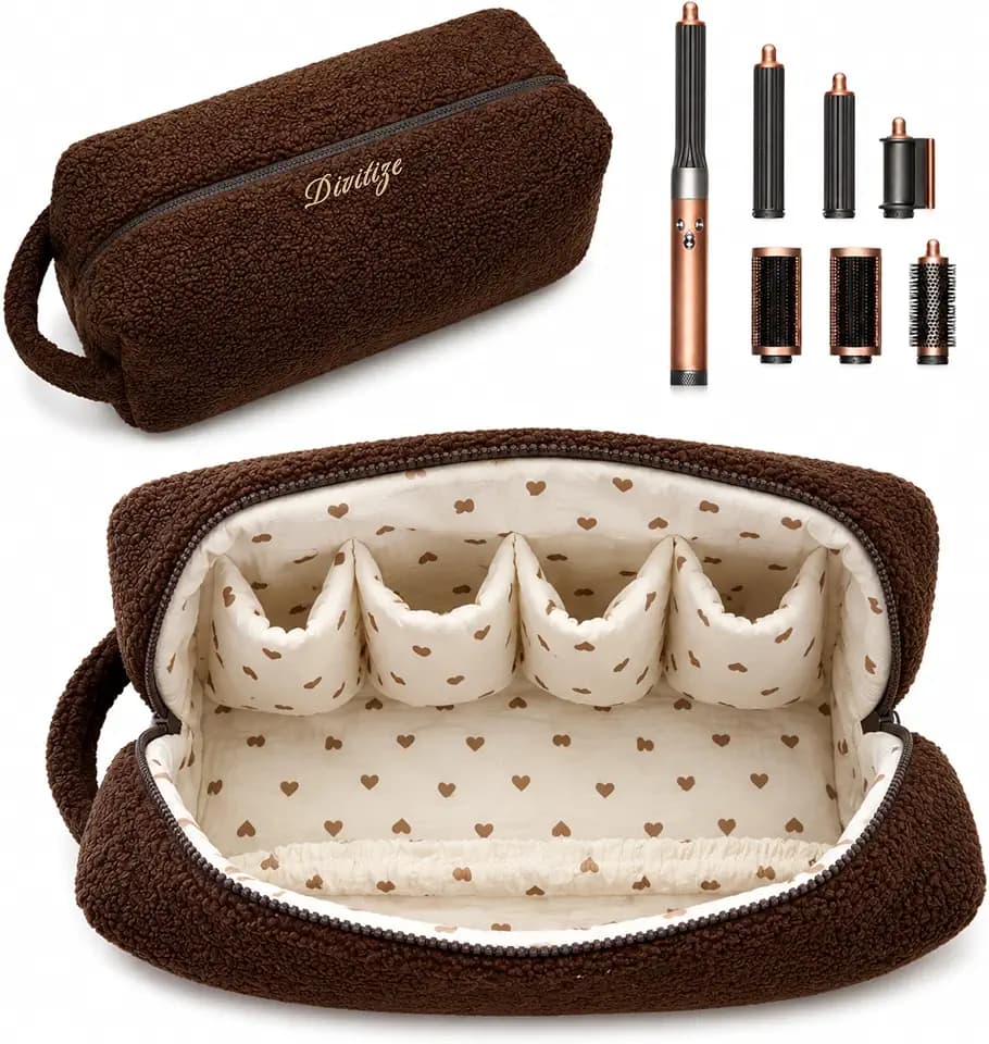 Divitize Hair Tools Travel Bag compatible with Dyson Airwrap Travel Case, fits Flexstyle Hair Dryer Bag, Complete Styler and Attachments (Brown Teddy)