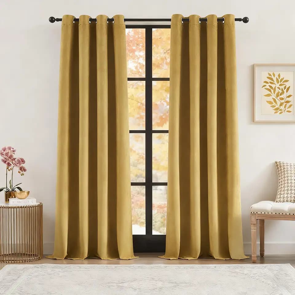 Randall Faux Suede Leather 95% Blackout Curtain(Panels,Bedroom,Yellow,95"L)