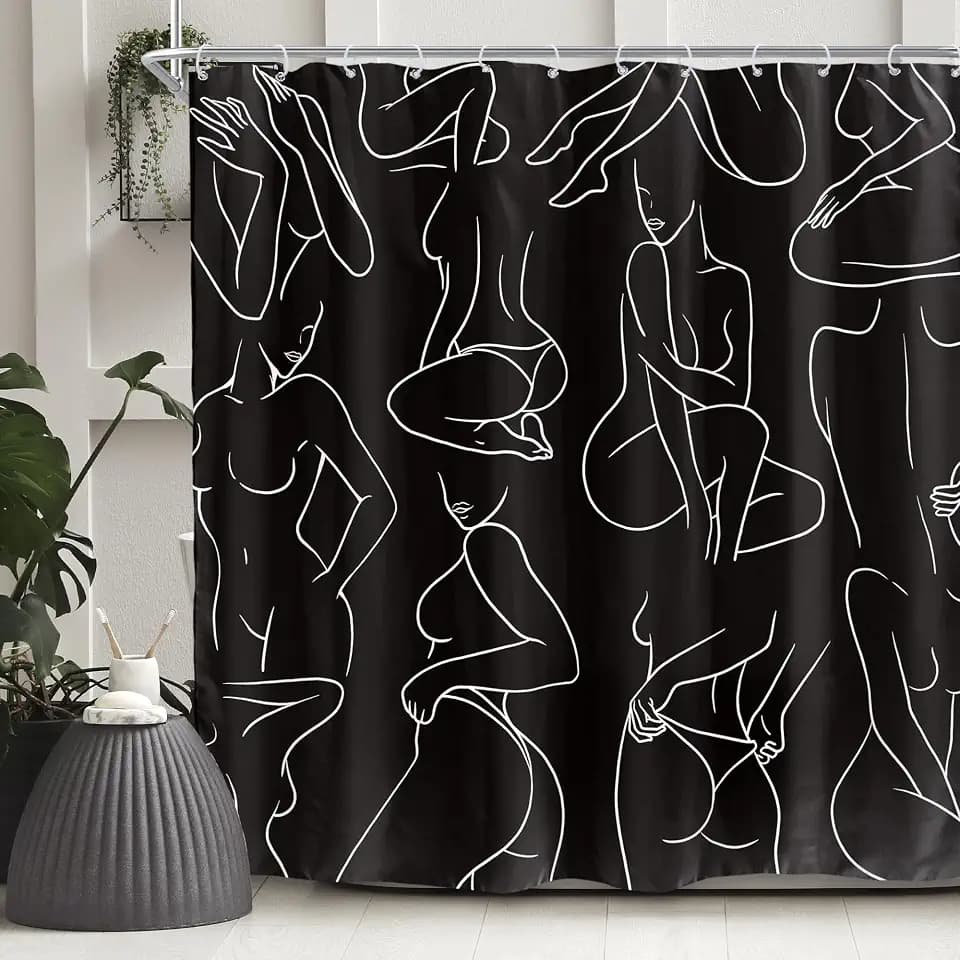 Black and White Shower Curtain 72x72 Cute Abstract Women Bathroom Decor