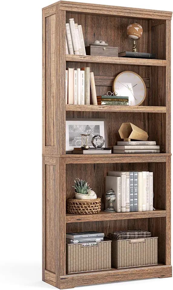 LINSY HOME 5-Shelf Bookcase, Bookshelves Floor Standing Storage Shelves 68 in Tall Bookcase Home Decor Furniture for Home Office, Living Room, Bed Room - Dark Brown