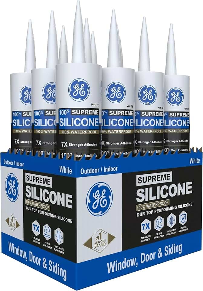 GE All Purpose Silicone Caulk, Clear, 10 fl oz Cartridge, 12 Pack - 100% Waterproof Silicone Sealant, Stronger Adhesion, Freeze & Sun Proof