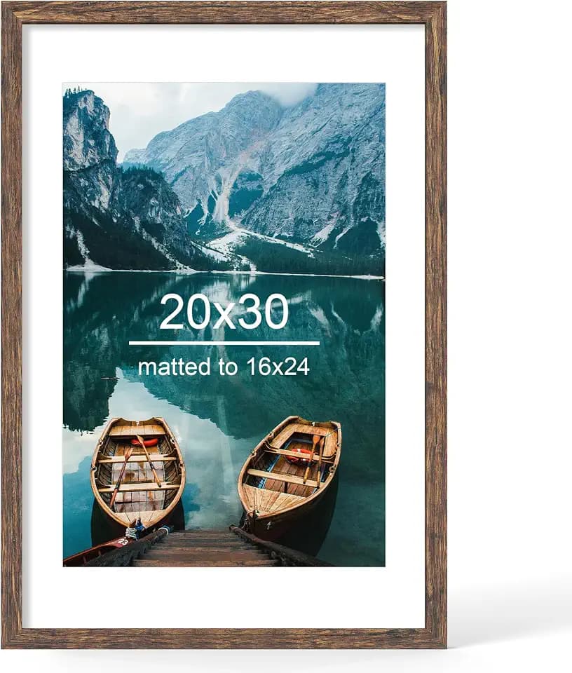 Hongkee 20x30 Picture Frame, Rustic Brown Wood Style, Wall Mounting