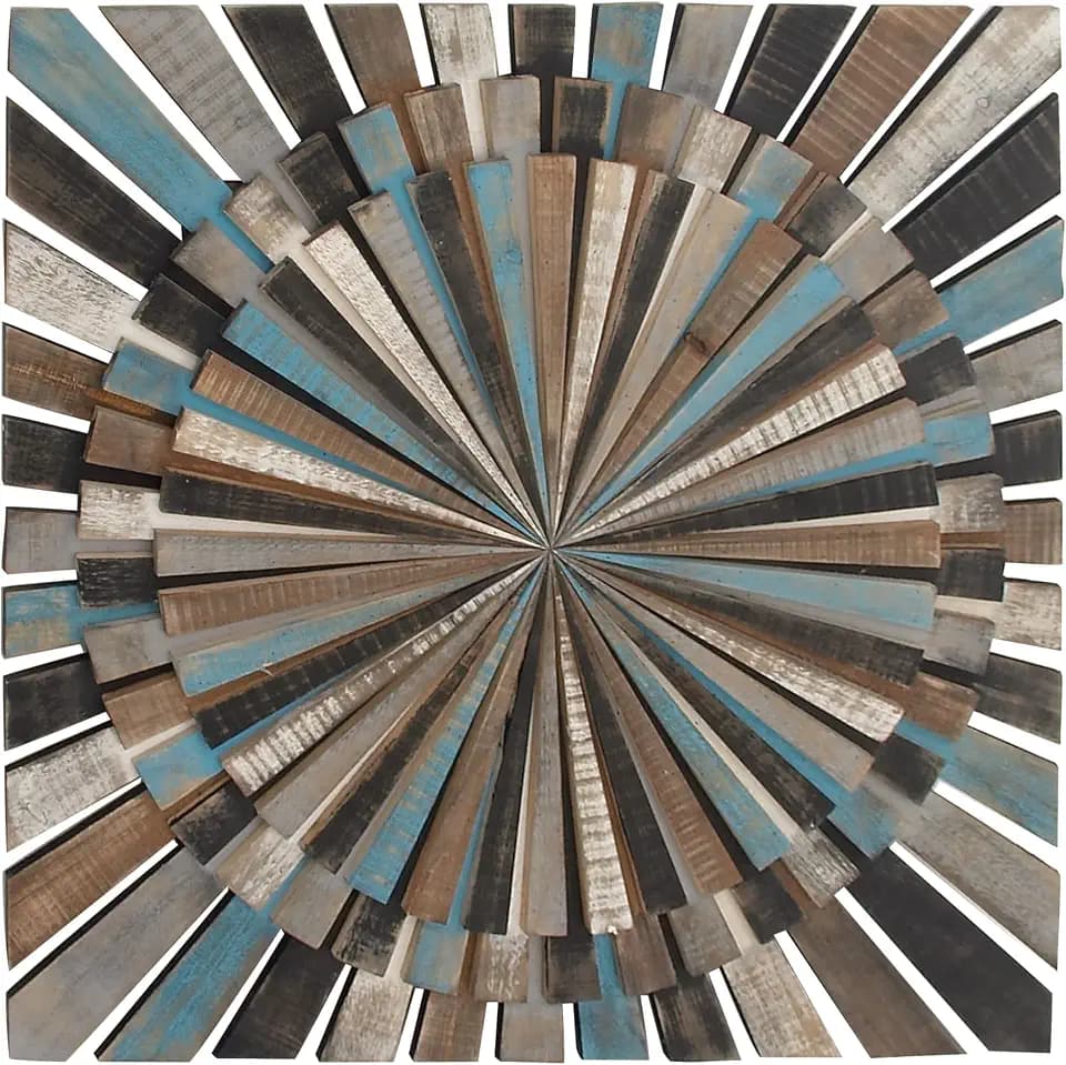 Deco 79 Wood Starburst Handmade Home Wall Decor Carved Wall Sculpture, Wall Art 36" x 1" x 36", Multi Colored