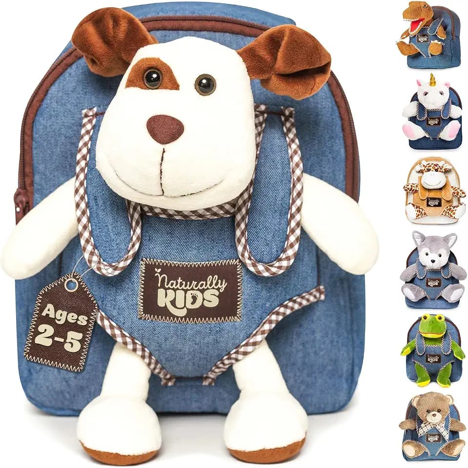Naturally KIDS Toddler Backpack w. Plush Dog Toy, Kids Gift 2 3 4 5