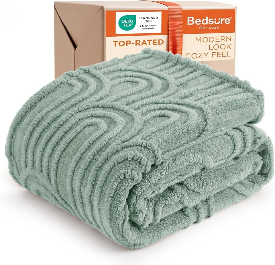 Bedsure GentleSoft Sage Green Throw Blankets for Couch - Super Soft Cozy Spring Blankets for Women, Cute Fluffy Fleece Throw for Girls, Ideal for Room Home Spring Decor, 50x60 Inches