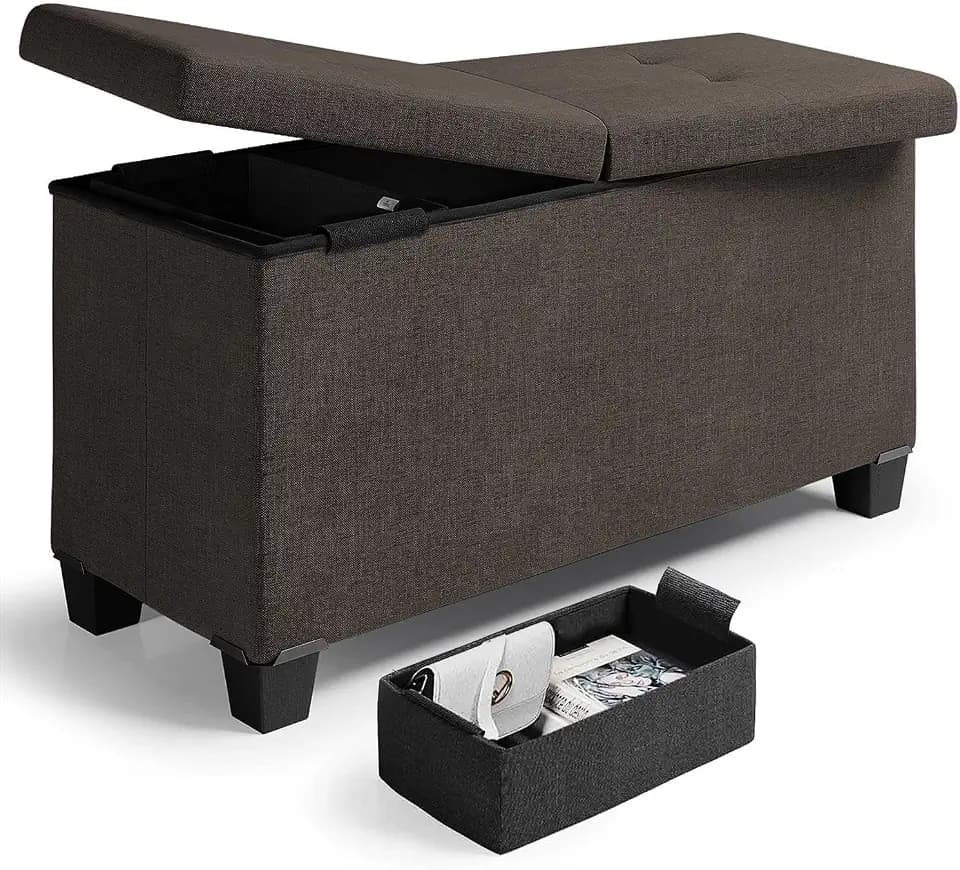 Nestl 30 Inch Storage Ottoman Bench with Storage Bins, Max 660 lbs Storage Chest (Dark Taupe, Linen)