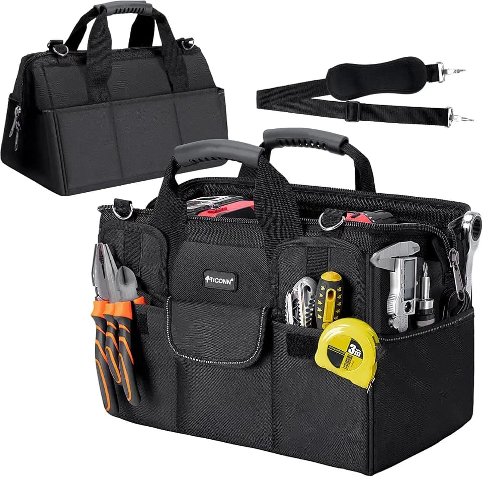 TICONN Heavy Duty Tool Bag Organizer, Portable Tool Box with Shoulder Strap