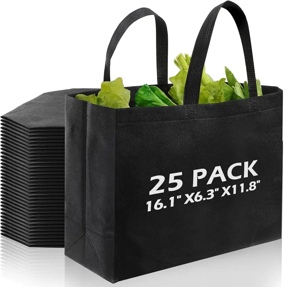 50 Pcs Reusable Tote Bag with Handles Bulk Extra Large Non Woven Grocery Shopping Bags for Boutiques Retail Store(Black)