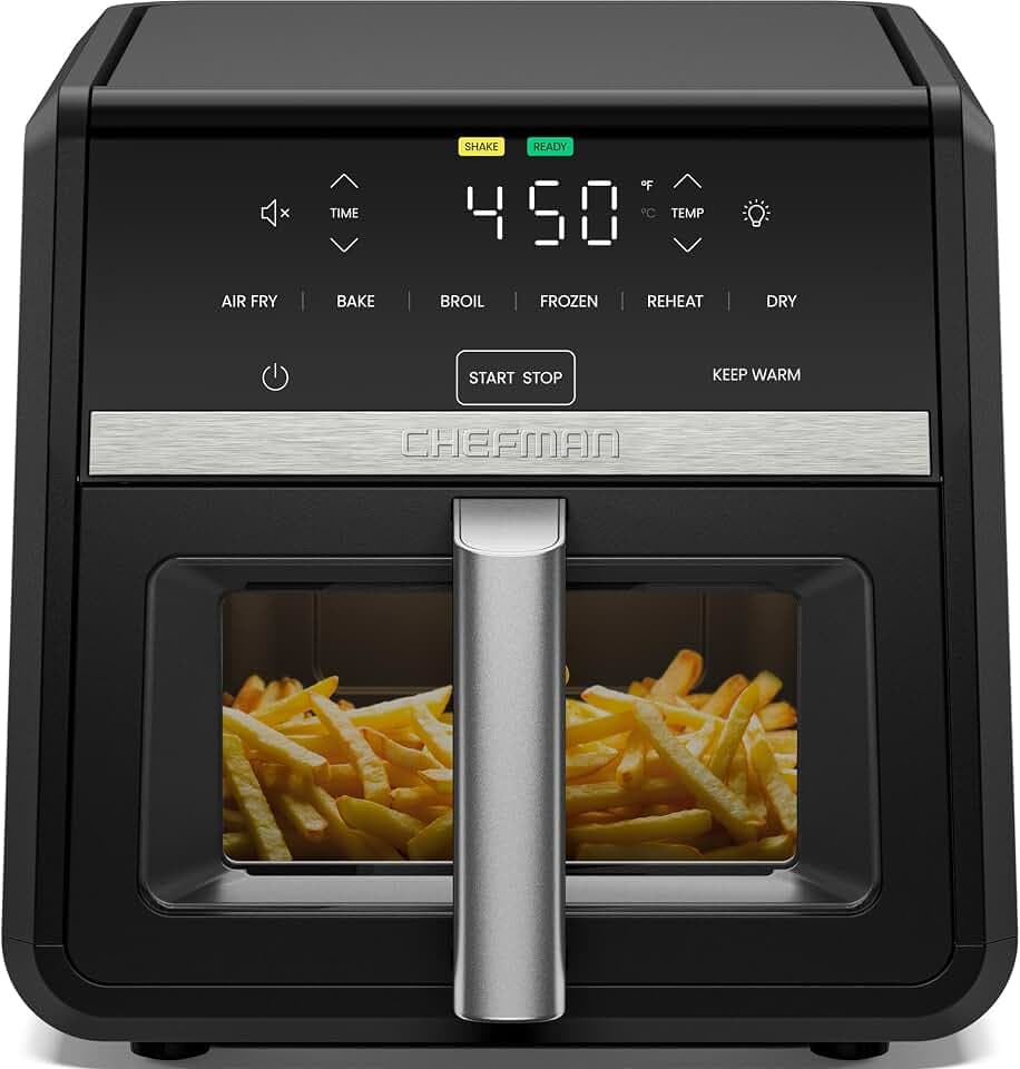 Chefman Air Fryer 9 Qt | TurboFry 7-in-1 High-Powered 450°F Cooking for Crispier and Even Results | XL Basket with Viewing Window | Air Fry, Bake, Broil, Reheat, Dehydrate, Defrost, Keep Warm