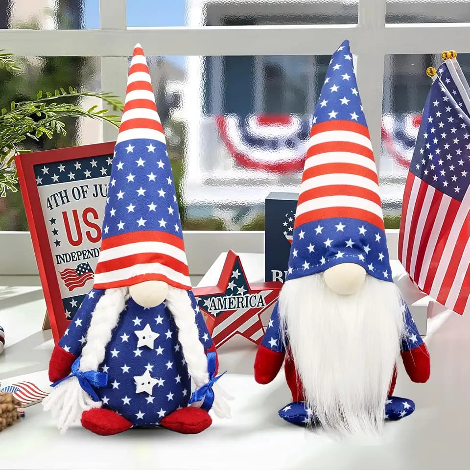 4th of July Decorations - Memorial Day Decorations - 250th Anniversary Patriotic USA Gnomes for Home - Fourth of July for Office, Indoor - 250 Years America Red White Blue Figurines Merchandise