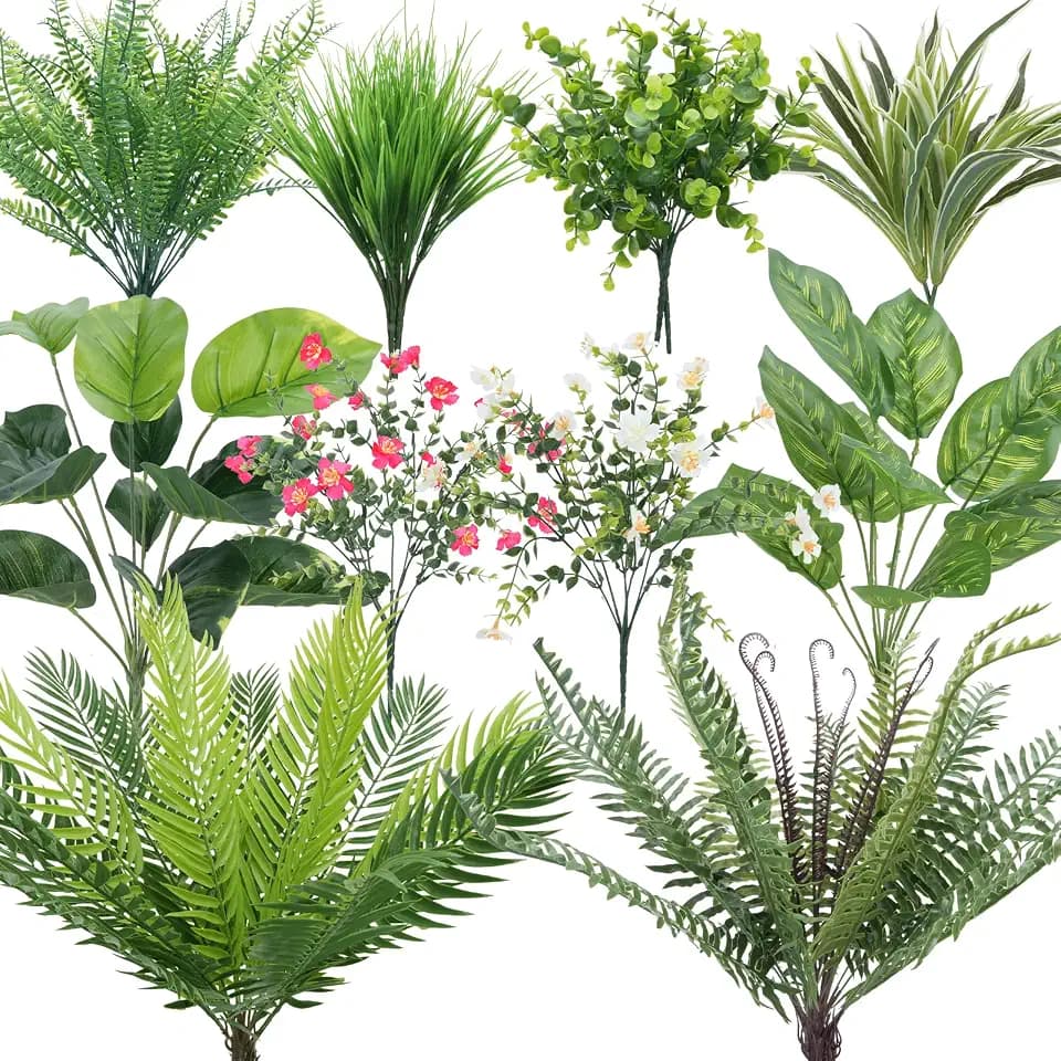 21Pcs Artificial Greenery for Outdoor Faux Fern Greenery Stem for Outside