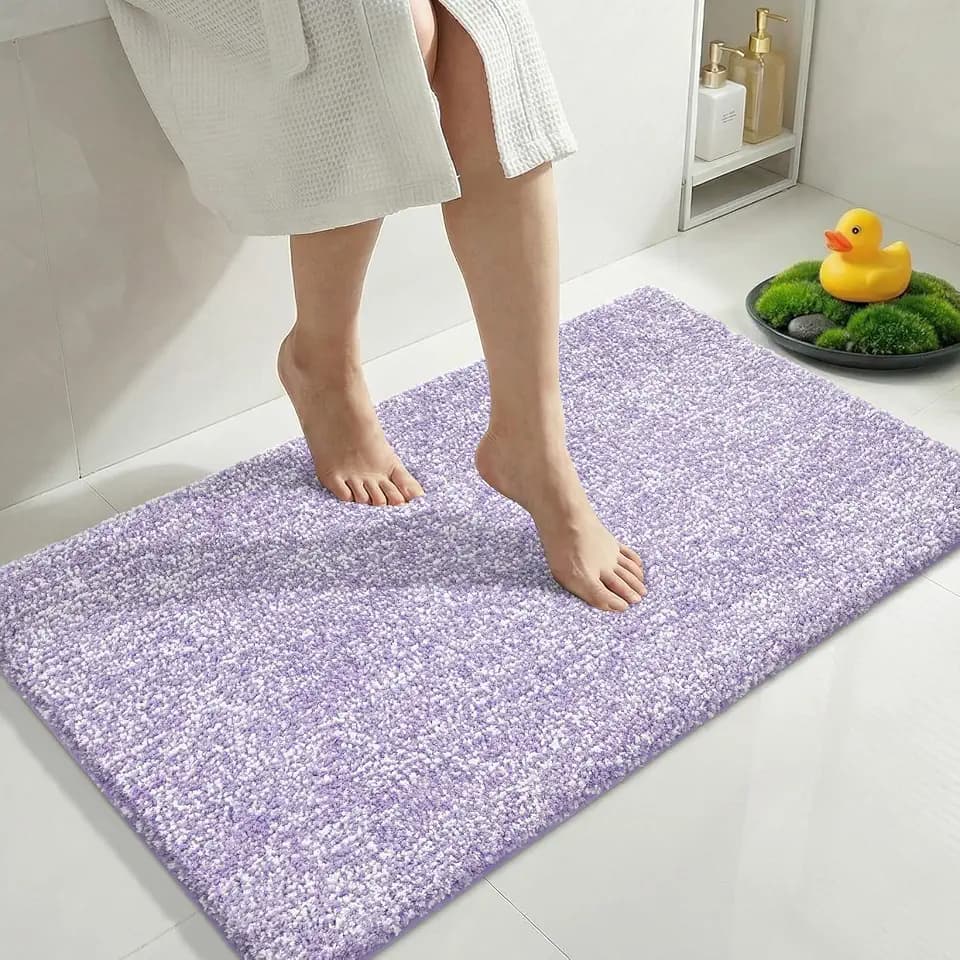 Yimobra Non Slip Machine Washable Bathroom Rug 36x24 Purple and White