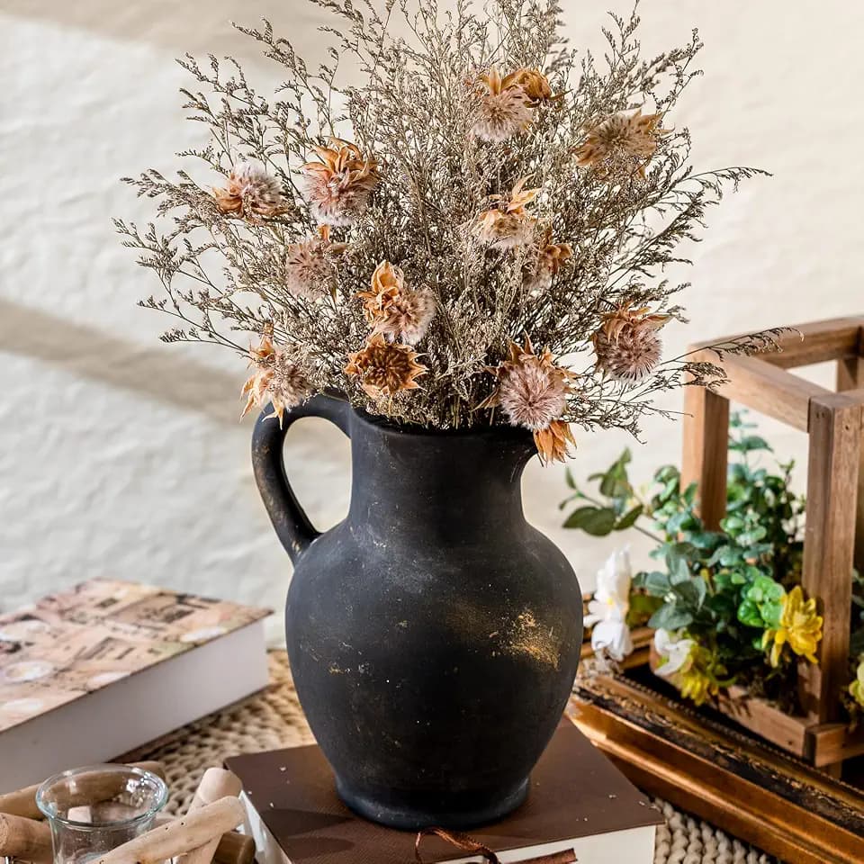 Ceramic Rustic Farmhouse Vase with Handle, Terracotta Vase, Minimalist Decorative Vases for Home Decor, Table, Living Room, Shelf, Christmas Decoration(Bronze)