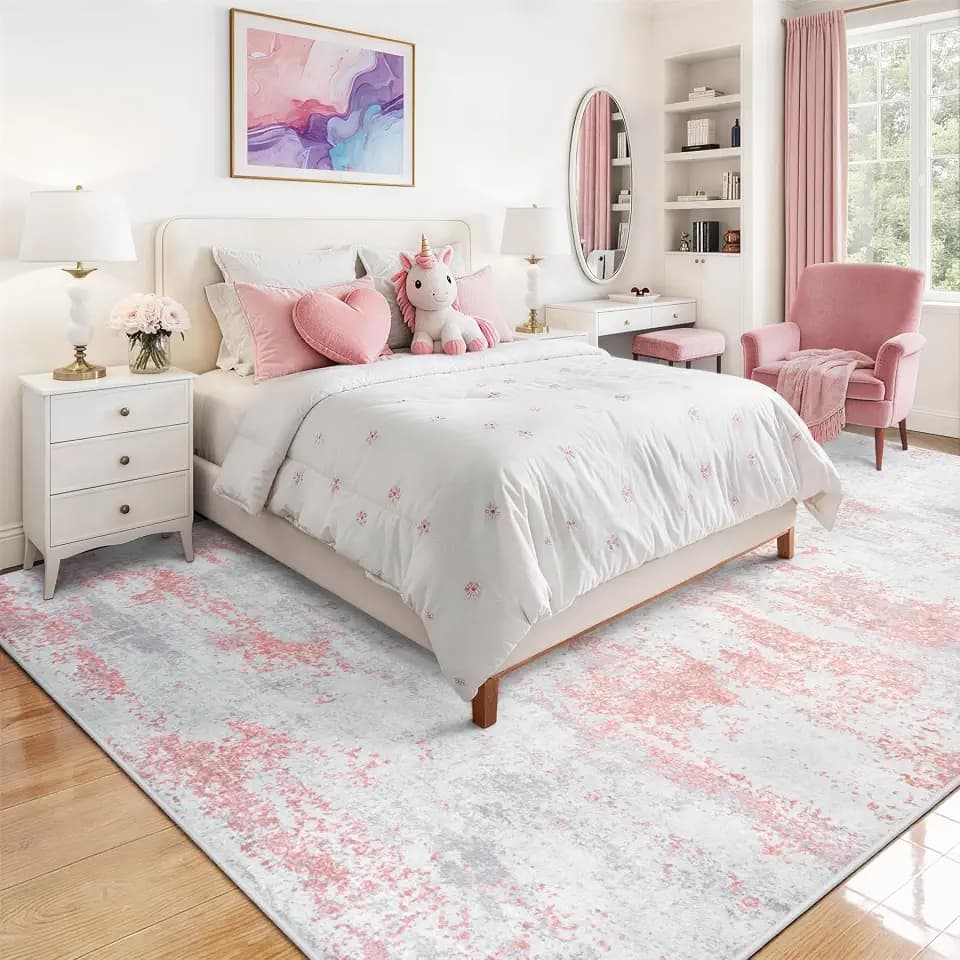 Aelenmu 5x7 Area Rugs for Living Room Washable Bedroom Dining Room Pink