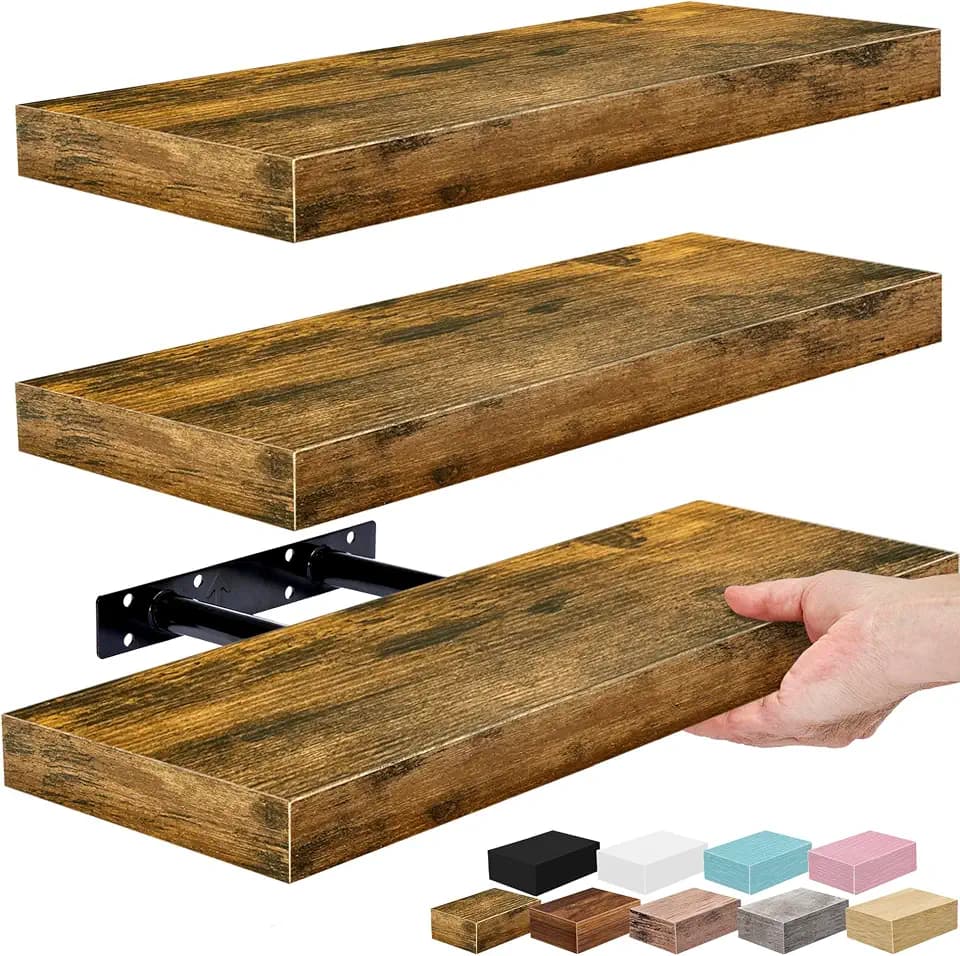 Sorbus 16 Inch Floating Shelves for Wall (3 Pack, Rustic Brown)