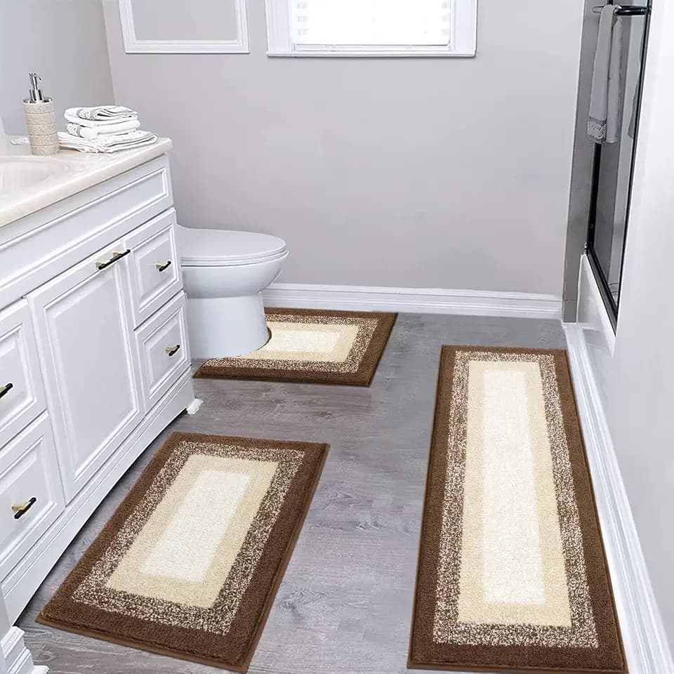 Bsmathom Bathroom Rug Sets 3 Piece, Non Slip Washable Bath Mats Dark Coffee