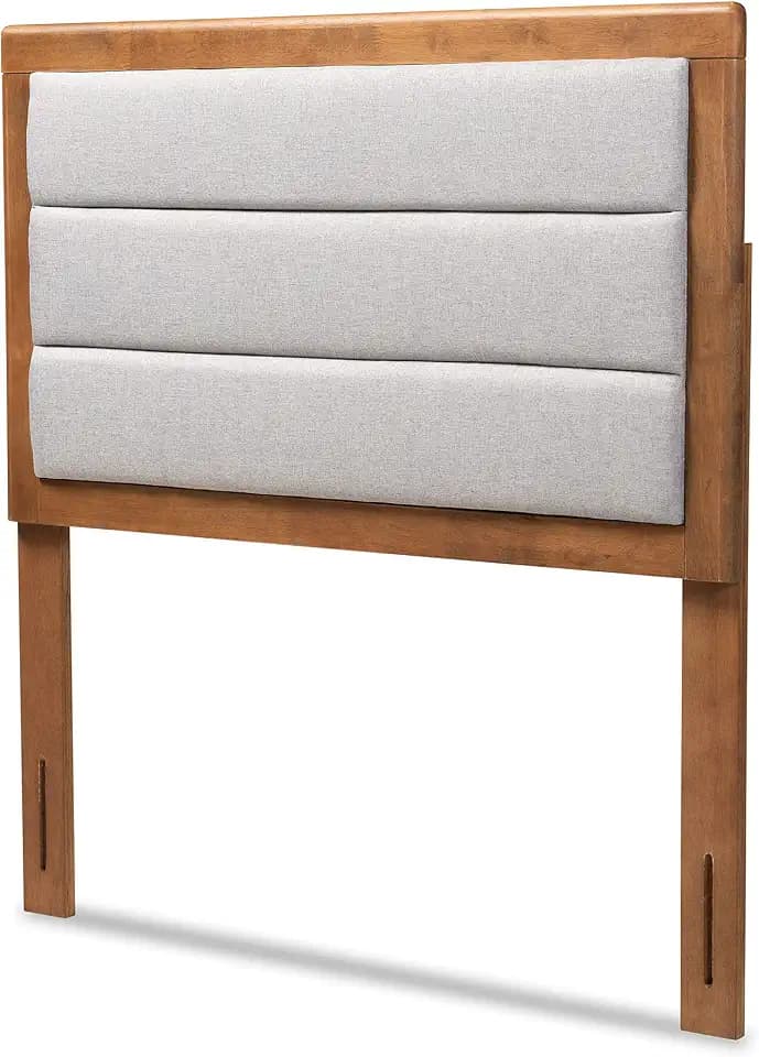 Baxton Studio Dexter Modern and Contemporary Light Grey Fabric Upholstered and Walnut Brown Finished Wood Twin Size Headboard