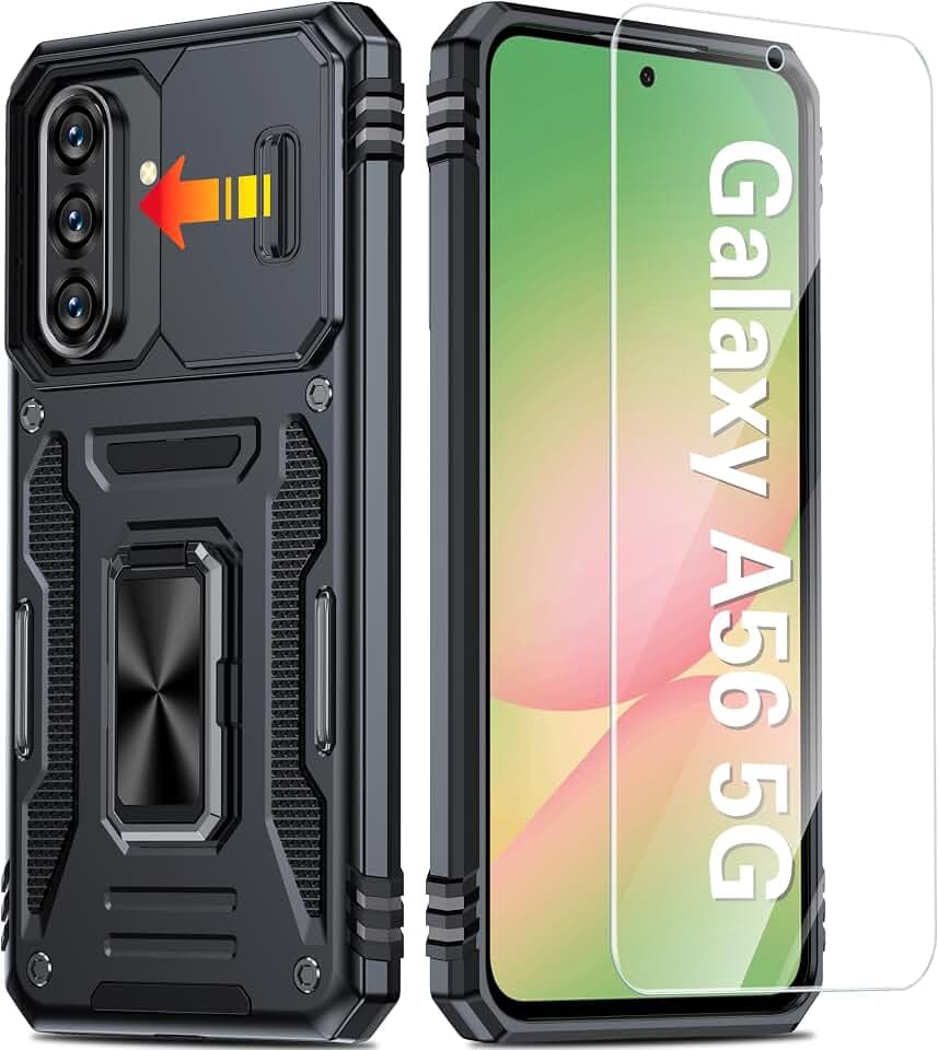 ANTSHARE für Samsung Galaxy A56 5G/A36 5G Hülle mit Schutzfolie,Handyhülle Samsung A56 5G/A36 5G mit Kameraschutz Metall Ständer Stoßfest Bumper Schutzhülle Samsung A56/A36 Case Cover (Schwarz)