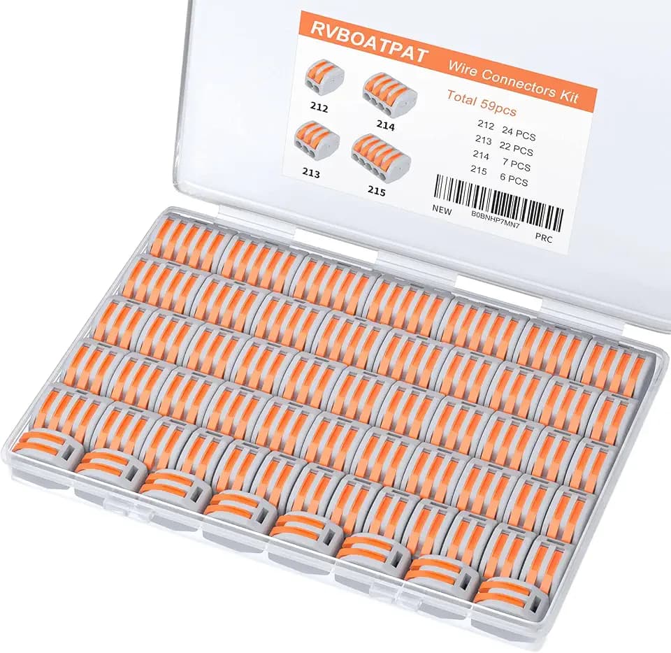 RVBOATPAT 59pcs Lever Wire Connectors Kit Push-in Electrical Connectors Quick Connect Lever Nuts 2/3/4/5 Conductor Combination for 28-12AWG