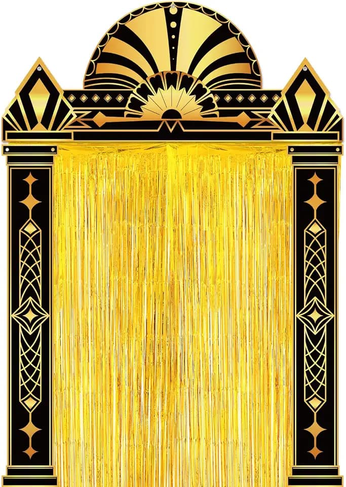 Peryiter 5 Pcs 1920s Party Decorations with Gold Foil Curtain, roaring 20s