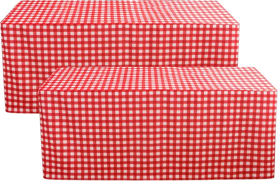 Fitted Checkered Tablecloths for 6 Foot Tables - White and Red - 2 Pcs