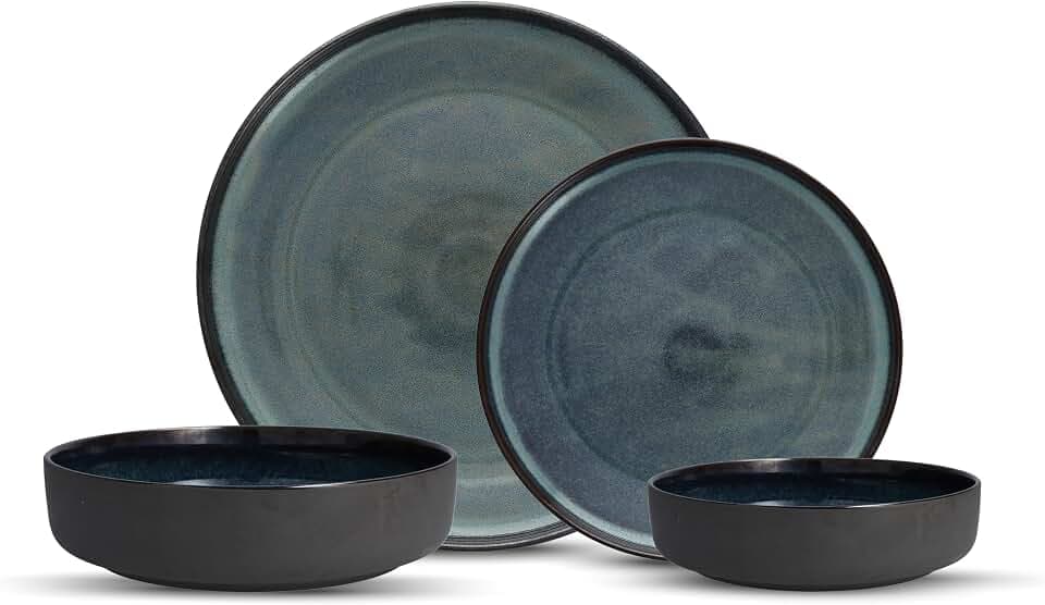 Eater x Zwiesel Fortessa Celestre Stoneware, 16 Piece Dinnerware Set (Service for 4), Aurora Blue