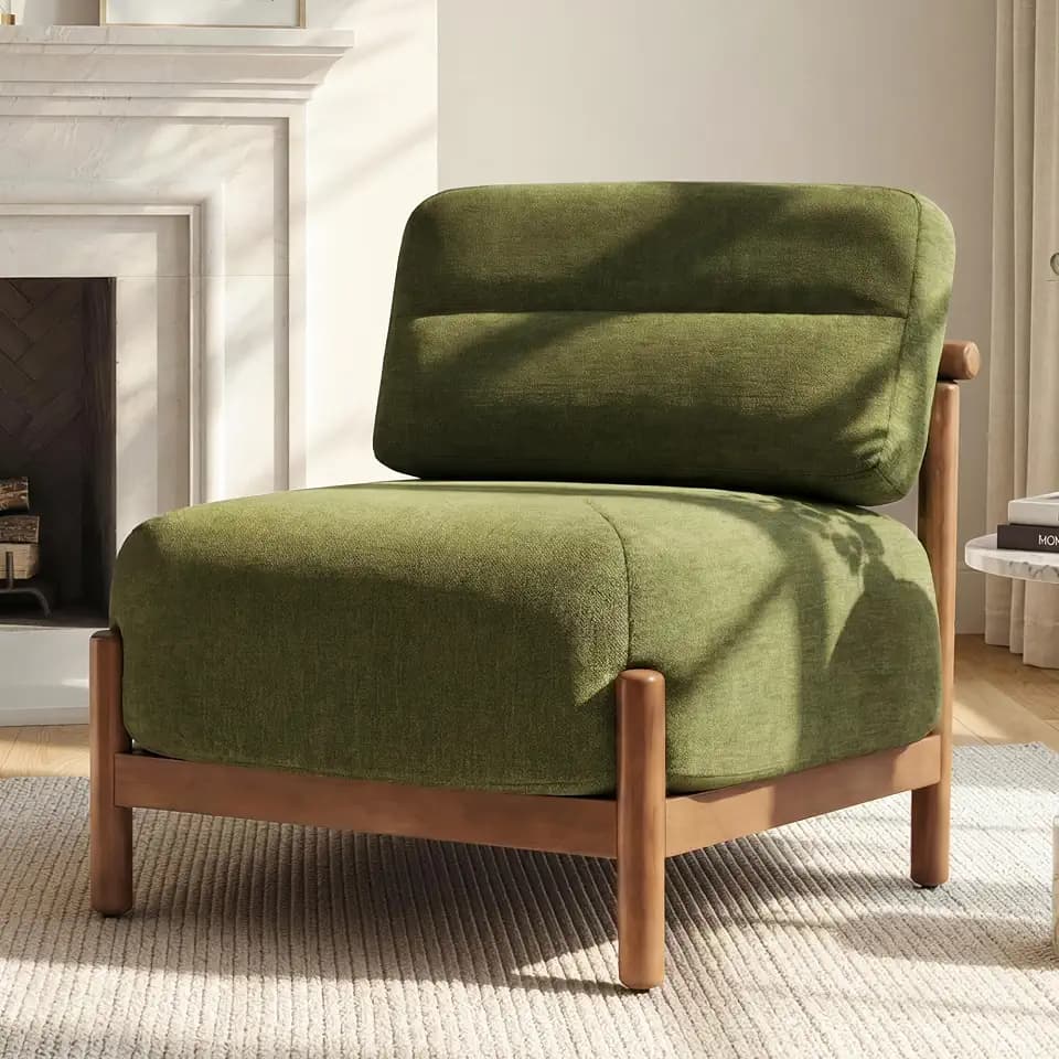KISLOT, Mid Century Modern Accent Chair, Armless Lounge Chair, Moss Green