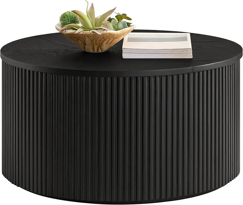 Alaterre Furniture Amos Fluted Round Coffee Table, Black, 30”W x 15.75”H