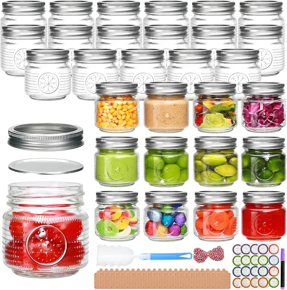30 Pack Mason Jars 8 oz,Half Pint Canning Jars with Regular Lids and Bands, Small Mason Jars for Pickling,Jelly,Jam, Fermenting,Spice,Honey