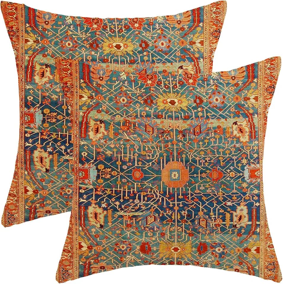 Boho Pillow Covers 20x20 Set of 2, Red Bohemian Ethnic Design Decorative Throw Pillow Covers Farmhouse Cushion Pillow Covers for Sofa Couch Outdoor