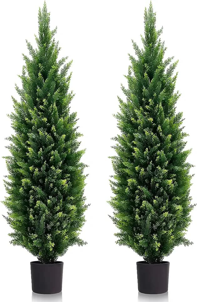 5ft Artificial Topiary Trees Beautiful Realistic Faux Cedar Pines UV Protection for Indoor Outdoor Front Porch Decorate (Christmas Tree*2)