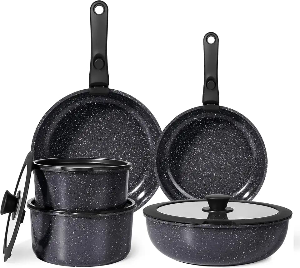 GiPP Ceramic Pots and Pans Set Non Stick, 11 Piece Nonstick Detachable Handle Cookware Sets, Non Toxic Induction Kitchen Pot and Pan with Removable Handle, Healthy RV Cookware, Dishwasher &Oven Safe