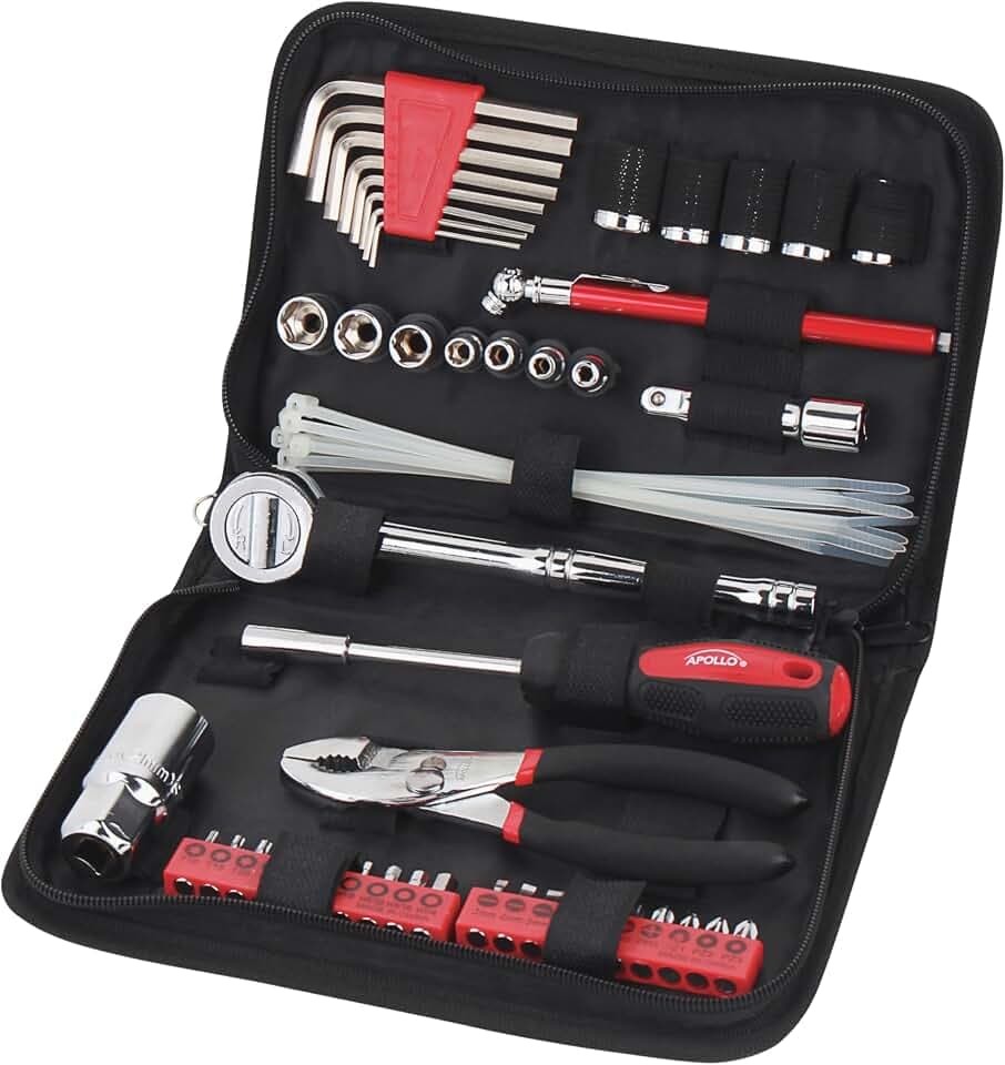 Apollo Tools 56 Piece Compact SAE Auto Tool Set, Red DT9774