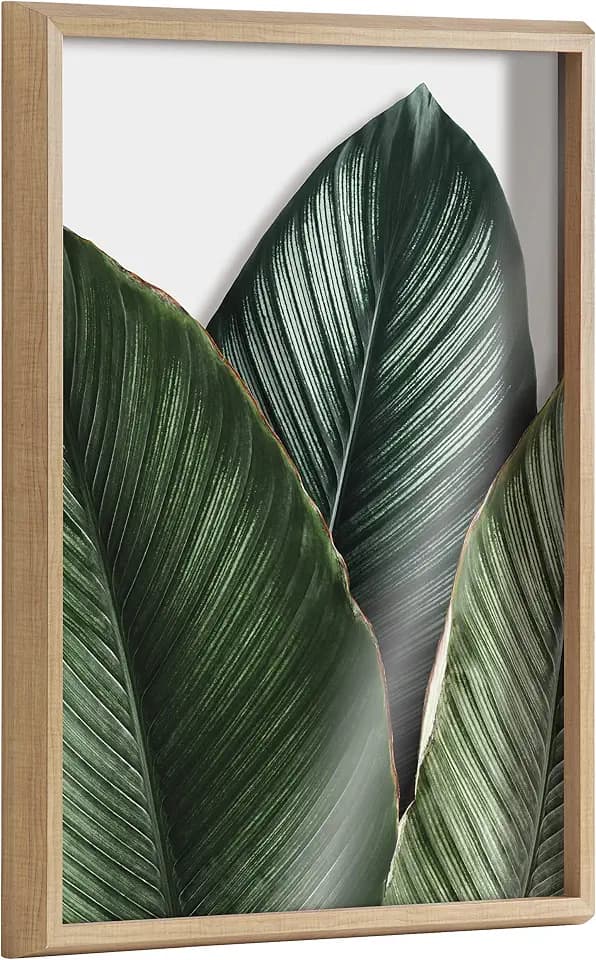 Kate and Laurel Blake Tropical Palm Leaves Framed Printed Glass Wall Art by Amy Peterson Art Studio, 18x24 Natural, Decorative Nature Themed Art for Wall