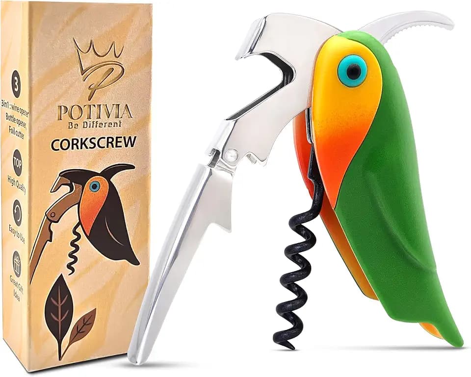 Wine Opener Waiter Corkscrew - Professional Wine Key for Servers & Bartenders with Foil Cutter - Manual Bottle Opener, Double Hinged Bird Shape 3-in-1 (Green)