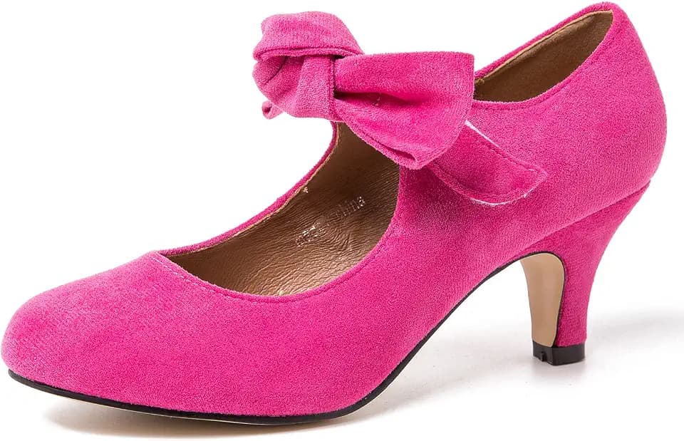 LIURUIJIA Women's Bow Mary Jane Kitten Heel Pumps Dress Shoes
