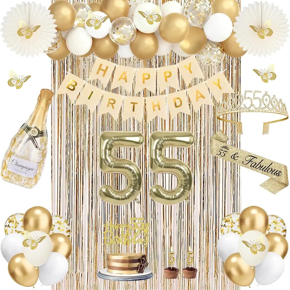 Juesly 55th Birthday Decorations for Women Champagne Gold 51pcs