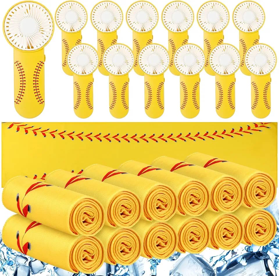 Tujoe 24 Pcs Softball Party Favor 12 Cooling Towels 12 Fans Softball Gifts