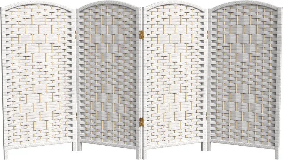 Red Lantern 3 ft. Short Diamond Weave Fiber Folding Screen - White - 4 Panel